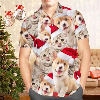 Custom Photo Hawaiian Shirts Personalized 2 Photos Christmas Gift Men's Christmas Shirts - Cute Pet | Newhawaiianshirts CA