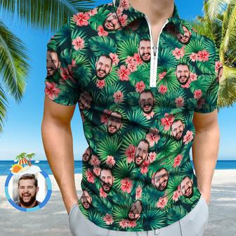 Custom Polo Shirt With Zipper Personalized Face Hawaiian Style Men's Polo Shirt | Newhawaiianshirts