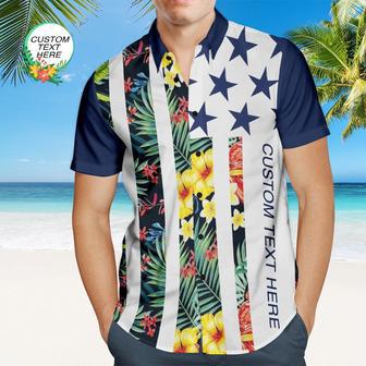 Custom Text Men's Patriotic Hawaiian Shirt Personalized Fashion Flower Design Hawaiian Shirt | Newhawaiianshirts AU