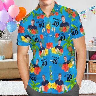 Custom Your Own Face Birthday Hawaiian Shirt Custom Date And Name Yellow And Red Flowers Shirt | Newhawaiianshirts AU