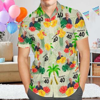 Custom Your Own Face Birthday Hawaiian Shirt Custom Date And Name Yellow Flower And Palm Tree Shirt | Newhawaiianshirts AU