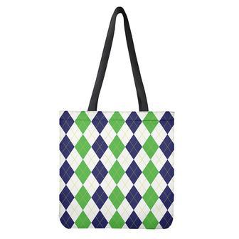 Green White And Navy Argyle Print Tote Bag | Newhawaiianshirts