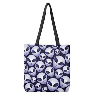 Grey Alien Face Pattern Print Tote Bag | Newhawaiianshirts