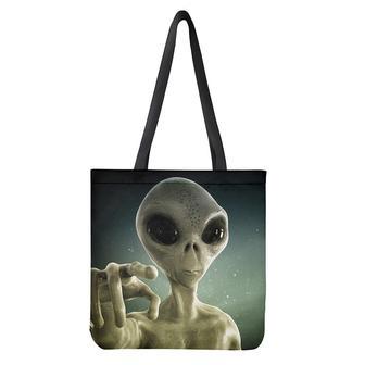 Grey Alien Print Tote Bag | Newhawaiianshirts AU