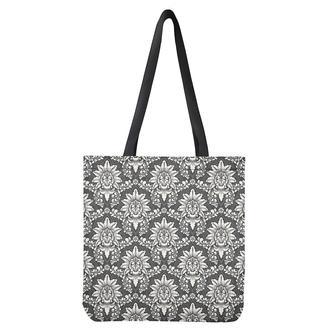 Grey Damask Pattern Print Tote Bag | Newhawaiianshirts