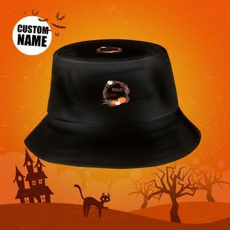 Halloween Gift Custom Bucket Hat Personalized Hat With Text - Pumpkin Wreath | Newhawaiianshirts DE