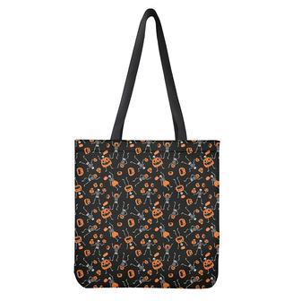 Halloween Skeleton And Pumpkin Print Tote Bag | Newhawaiianshirts