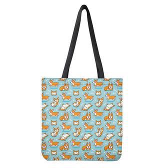 Happy Corgi Pattern Print Tote Bag | Newhawaiianshirts AU