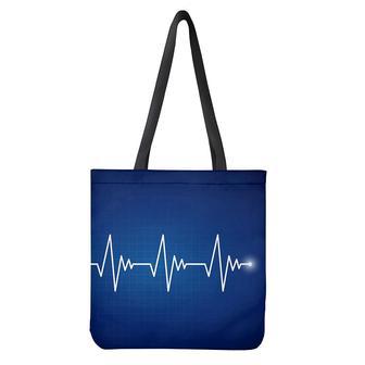 Heartbeat Cardiogram Print Tote Bag | Newhawaiianshirts DE