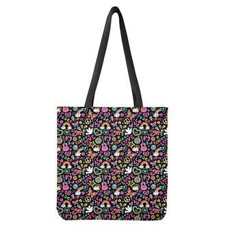 Hippie Peace Sign And Love Pattern Print Tote Bag | Newhawaiianshirts AU