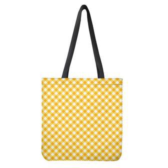 Honey Yellow And White Gingham Print Tote Bag | Newhawaiianshirts DE