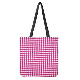 Hot Pink And White Houndstooth Print Tote Bag | Newhawaiianshirts UK