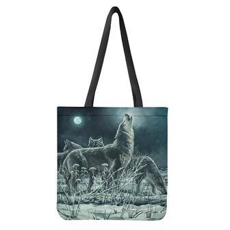 Howling Snowy Wolf Painting Print Tote Bag | Newhawaiianshirts CA