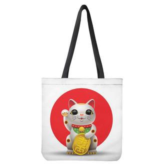 Japanese Lucky Cat Maneki Neko Print Tote Bag | Newhawaiianshirts DE