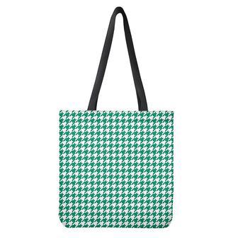 Jungle Green And White Houndstooth Print Tote Bag | Newhawaiianshirts DE