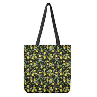 Lemon And Flower Pattern Print Tote Bag | Newhawaiianshirts