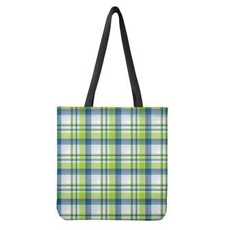 Lime And Blue Madras Plaid Print Tote Bag | Newhawaiianshirts UK