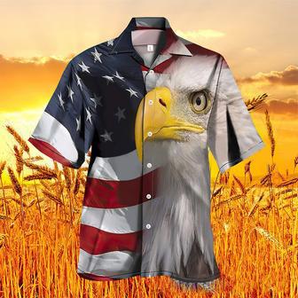 Men's Short Sleeve Usa Flag Eagle Patriotic Hawaiian Shirts Independence Day Shirts | Newhawaiianshirts DE