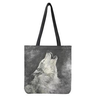 Monochrome Howling Wolf Print Tote Bag | Newhawaiianshirts AU