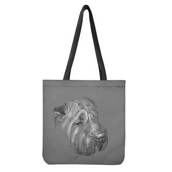 Monochrome Shar Pei Print Tote Bag | Newhawaiianshirts AU