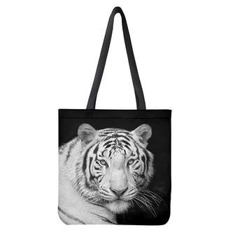 Monochrome White Bengal Tiger Print Tote Bag | Newhawaiianshirts CA