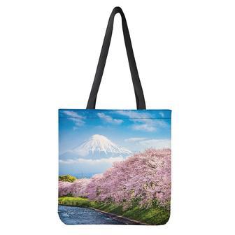 Mount Fuji And Cherry Blossom Print Tote Bag | Newhawaiianshirts AU