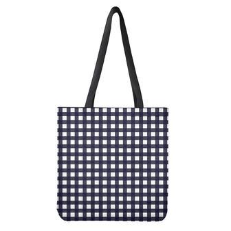 Navy And White Check Pattern Print Tote Bag | Newhawaiianshirts AU