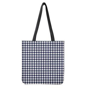 Navy And White Gingham Pattern Print Tote Bag | Newhawaiianshirts CA