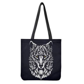 Navy And White Wolf Print Tote Bag | Newhawaiianshirts CA