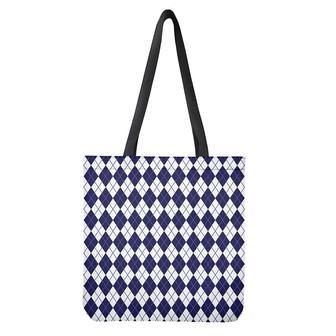 Navy Blue And White Argyle Pattern Print Tote Bag | Newhawaiianshirts CA