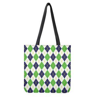 Navy Green And White Argyle Print Tote Bag | Newhawaiianshirts AU