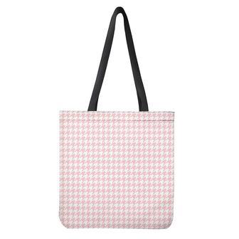 Pastel Pink And White Houndstooth Print Tote Bag | Newhawaiianshirts AU