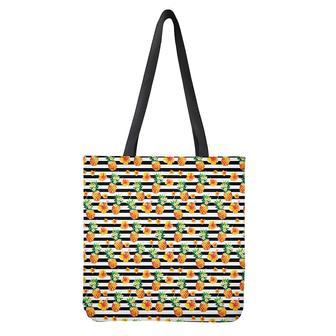 Pineapple And Hibiscus Striped Print Tote Bag | Newhawaiianshirts DE