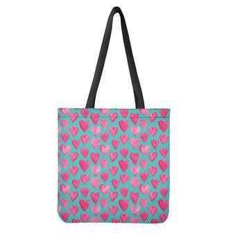 Pink And Teal Watercolor Heart Print Tote Bag | Newhawaiianshirts UK