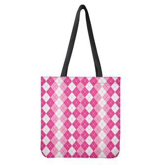 Pink And White Argyle Pattern Print Tote Bag | Newhawaiianshirts