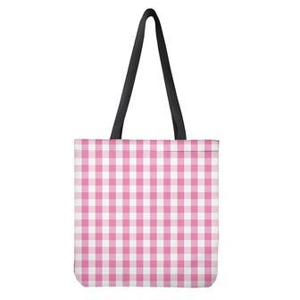 Pink And White Check Pattern Print Tote Bag | Newhawaiianshirts UK