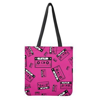 Pink Cassette Tape Pattern Print Tote Bag | Newhawaiianshirts UK