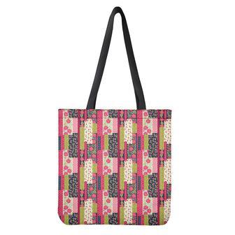 Pink Flower Patchwork Pattern Print Tote Bag | Newhawaiianshirts CA