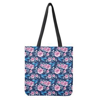 Pink Flowers And Hummingbird Print Tote Bag | Newhawaiianshirts AU