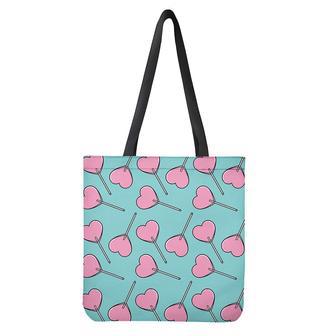 Pink Heart Lollipop Pattern Print Tote Bag | Newhawaiianshirts