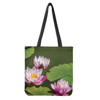 Pink Water Lilies Print Tote Bag | Newhawaiianshirts