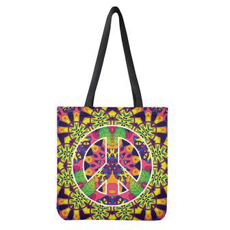 Psychedelic Hippie Peace Sign Print Tote Bag | Newhawaiianshirts DE