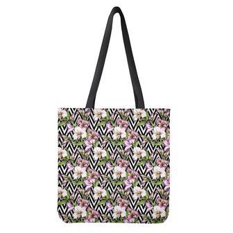 Purple Alstroemeria Zigzag Pattern Print Tote Bag | Newhawaiianshirts CA