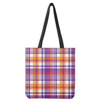 Purple And Orange Madras Plaid Print Tote Bag | Newhawaiianshirts DE