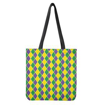 Purple Green And Yellow Mardi Gras Print Tote Bag | Newhawaiianshirts DE