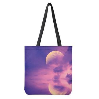 Purple Sky And Full Moon Print Tote Bag | Newhawaiianshirts AU