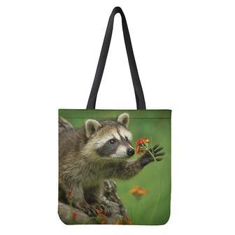 Raccoon And Flower Print Tote Bag | Newhawaiianshirts DE