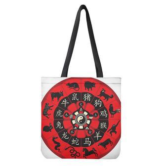 Red Chinese Zodiac Wheel Print Tote Bag | Newhawaiianshirts AU