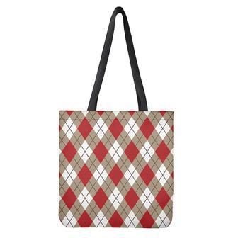 Red White And Beige Argyle Pattern Print Tote Bag | Newhawaiianshirts DE