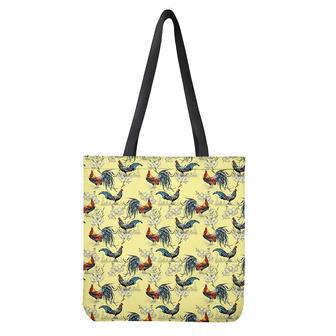 Rooster And Flower Pattern Print Tote Bag | Newhawaiianshirts DE